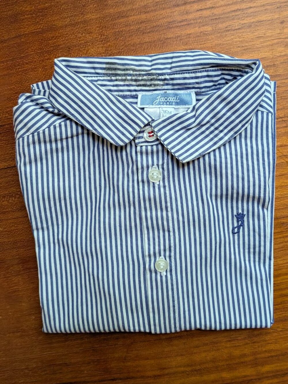Jacadi Paris Boys 36M Blue White Striped Long Sleeve Button Down Shirt